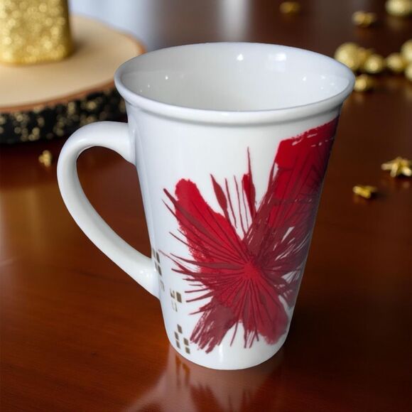 Starbucks 2014 Holiday Latte Mugs Poinsettia Abstract Designs 12oz - Picture 3 of 6